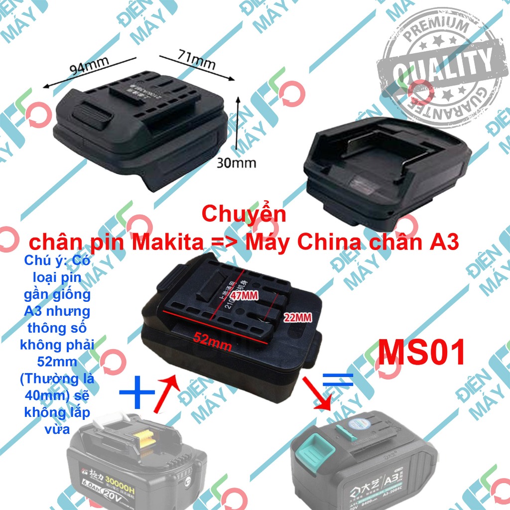 DMF5 Đế chuyển pin Makita 18V - 21V qua Dayi A3 và Dayi A3 qua Makita
