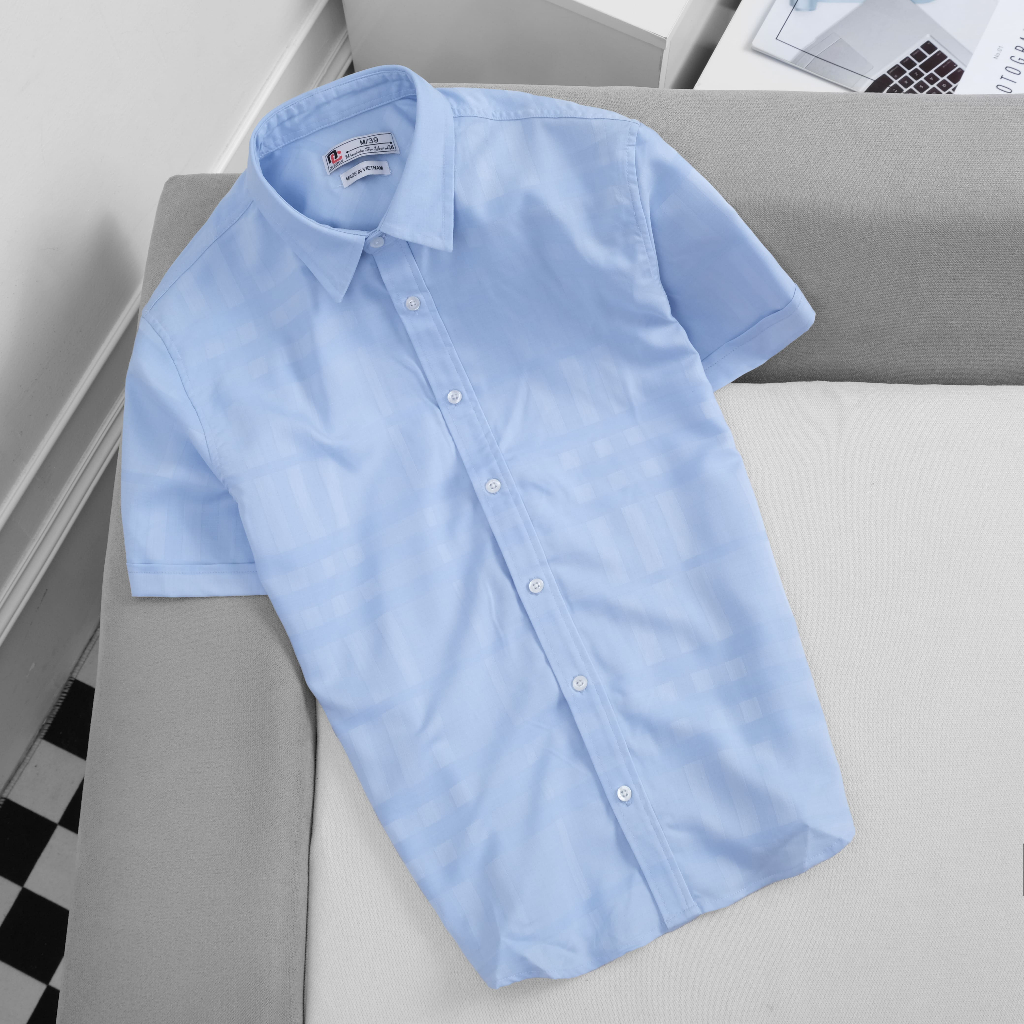 Áo Sơ Mi Nam Tay Ngắn Caro 3 Sọc Vuông Mềm Mịn Thoáng Mát Trẻ Trung Năng Động OVERCO - AA860