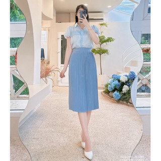 Chân váy dập ly dáng dài công sở basic Chiffon
