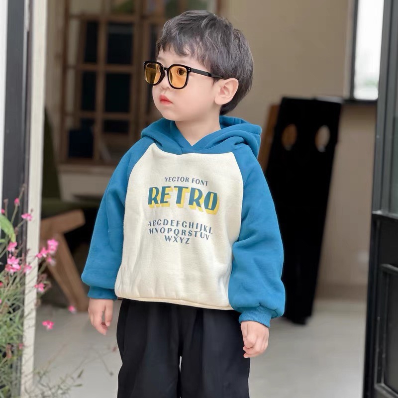 Áo nỉ hoodie thu đông tay xám có mũ cho bé trai bé gái