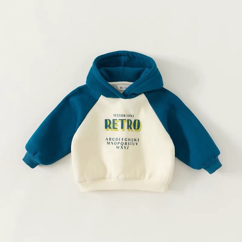 Áo nỉ hoodie thu đông tay xám có mũ cho bé trai bé gái