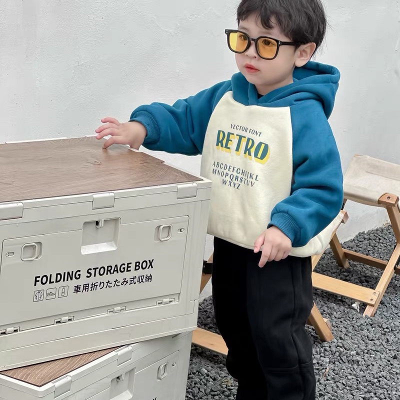 Áo nỉ hoodie thu đông tay xám có mũ cho bé trai bé gái