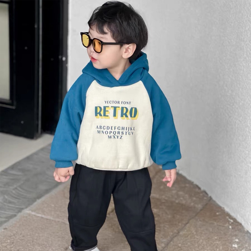 Áo nỉ hoodie thu đông tay xám có mũ cho bé trai bé gái