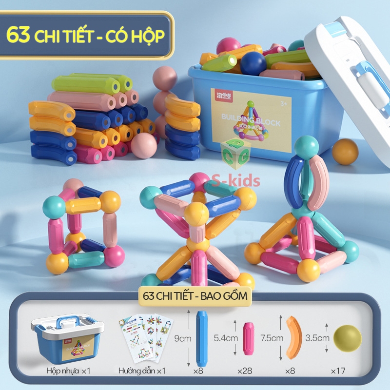 Đồ Chơi Lắp Ráp Mô Hình Thanh Nam Châm nhiều chi tiết Kèm Hộp