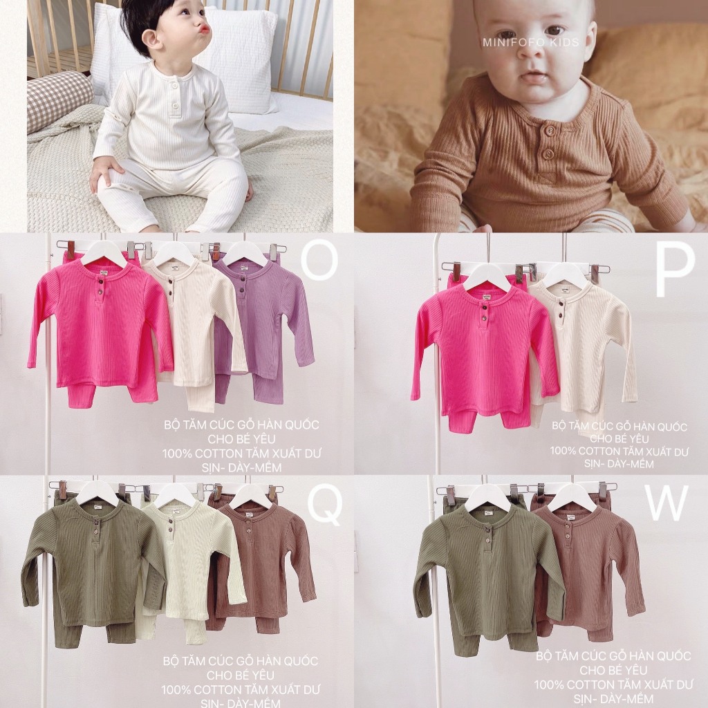 Bộ dài tay tăm cúc mềm dày cho bé