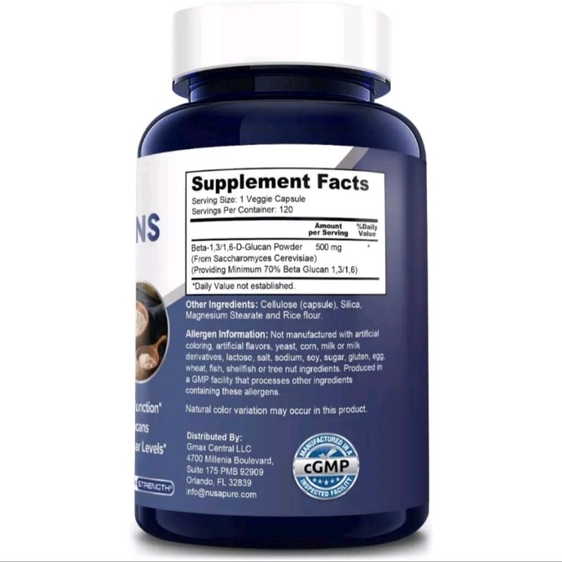Viên Uống Beta Glucans 500mg 1,3/1,6, Hỗ Trợ Tiêu Diệt HPV, Giảm Nấm Candida, Tăng Sự Trẻ Hóa Cho Cơ Thể Nusapure