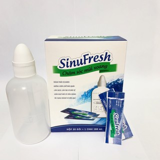 Bình + muối rửa mũi xoang Cát Linh Sinufresh ,  Hộp 10 gói muối và 1 bình xịt 180ml