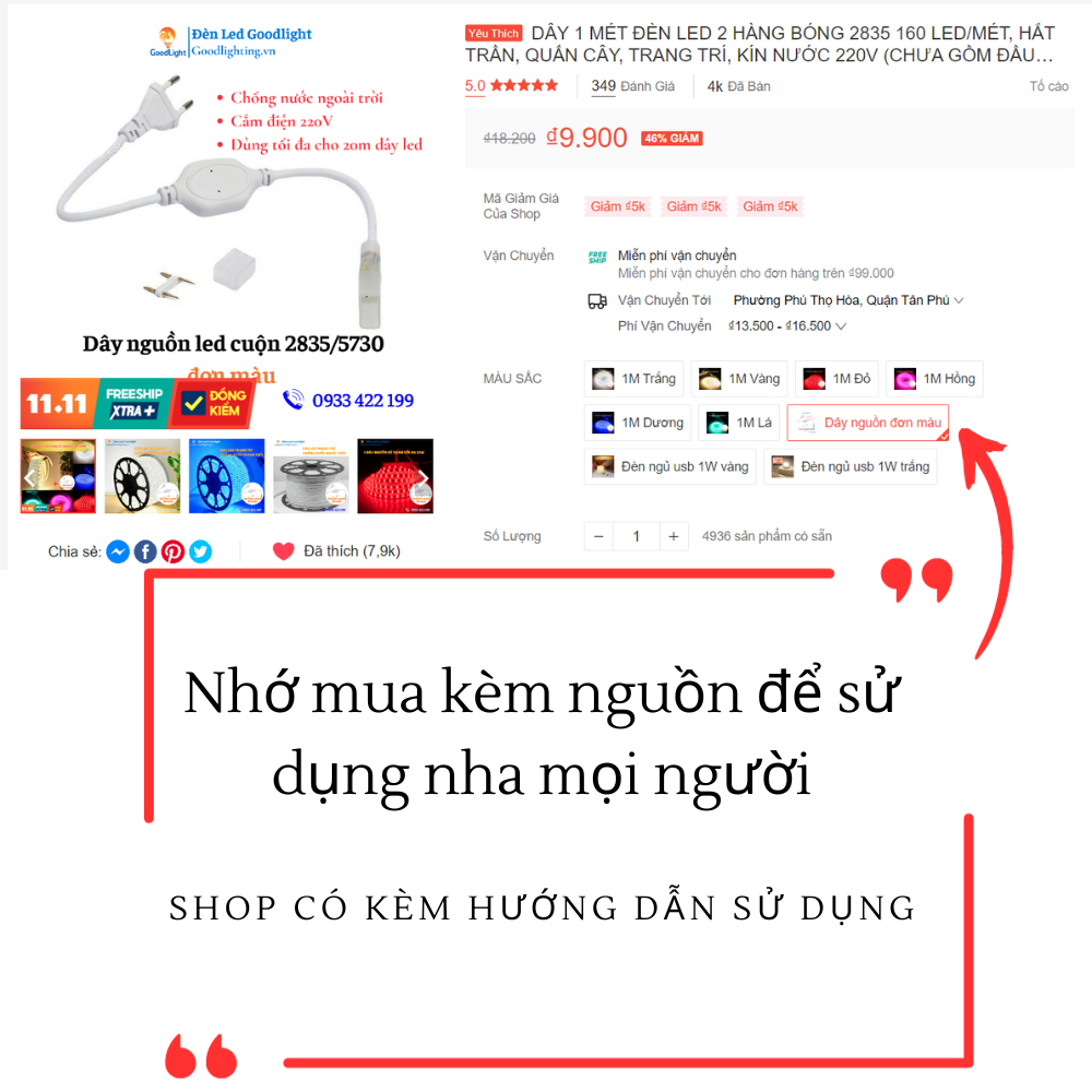 DÂY 1 MÉT ĐÈN LED 2 HÀNG BÓNG 2835 160 LED/MÉT, HẮT TRẦN, QUẤN CÂY, TRANG TRÍ, KÍN NƯỚC 220V