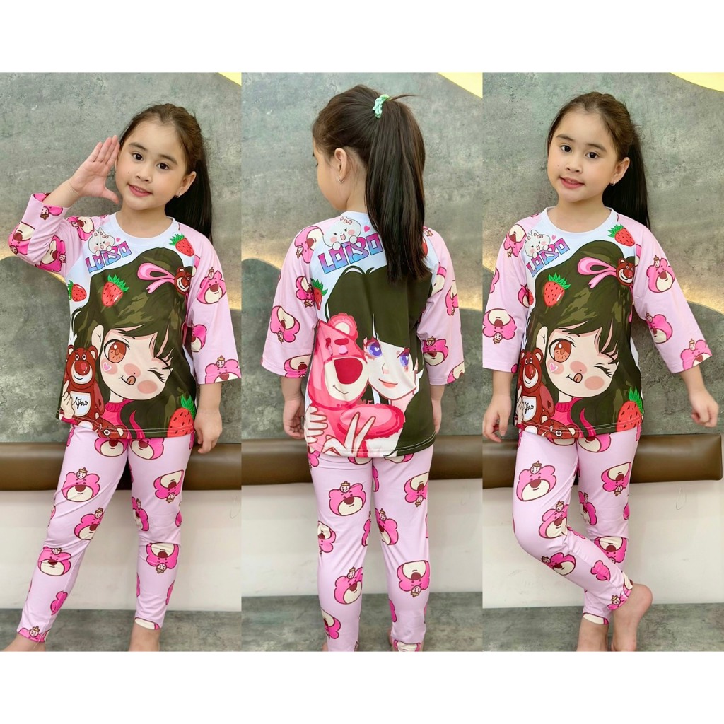 22 đến 45kg Đồ bộ tay dài thun 3D cao cấp cho bé gái size đại D186