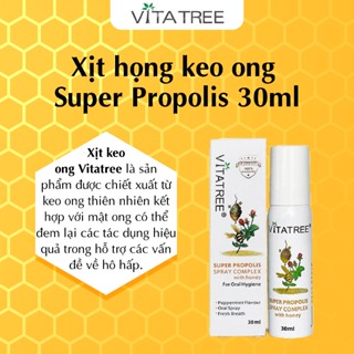 Xịt họng keo ong Vitatree Super Propolis With Honey 30ml hỗ trợ giảm ho và