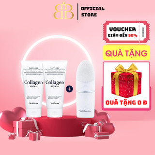 Bộ sữa rửa mặt wellderma sapphire low molecule marine collagen, 01 máy rửa mặt + combo 02 sữa rửa mặt