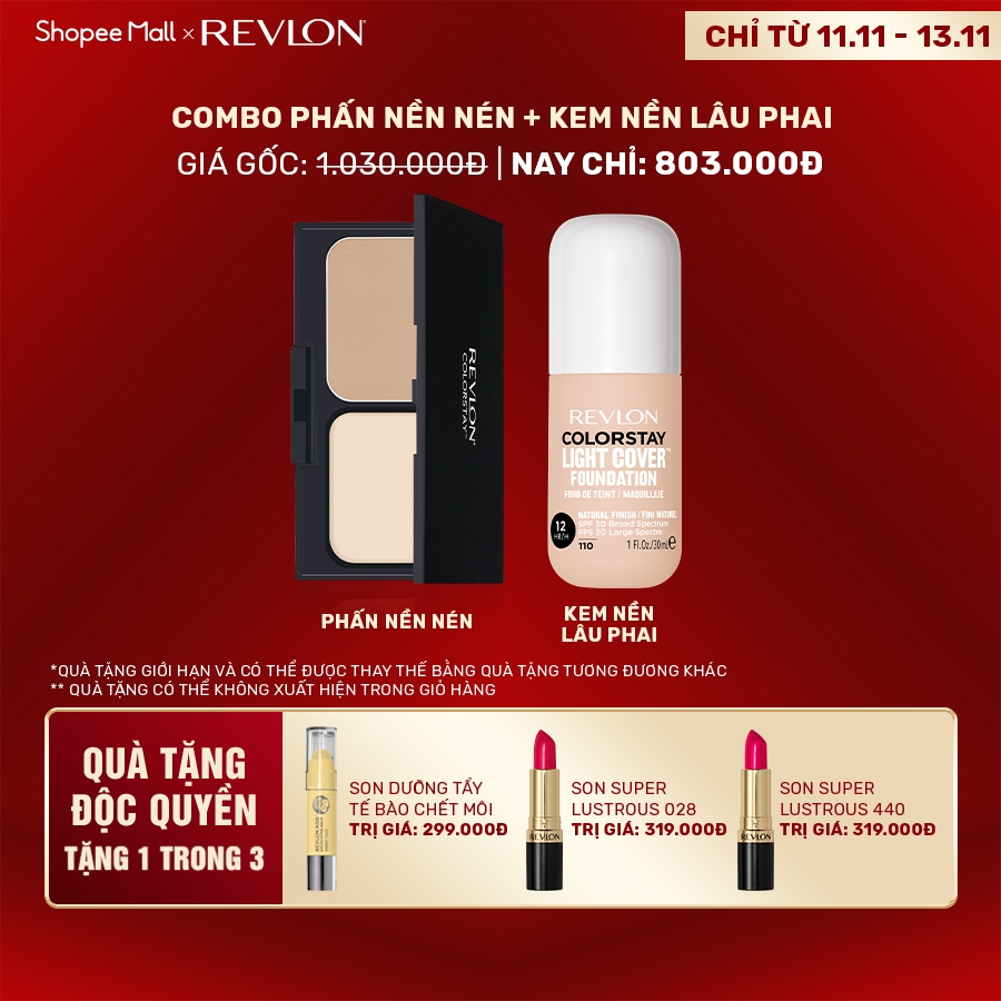 [Độc Quyền 11.11] Combo Phấn Nền Nén 2in1 Powder Và Kem Nền Light Cover Foundation Revlon Colorstay - Set 3.3