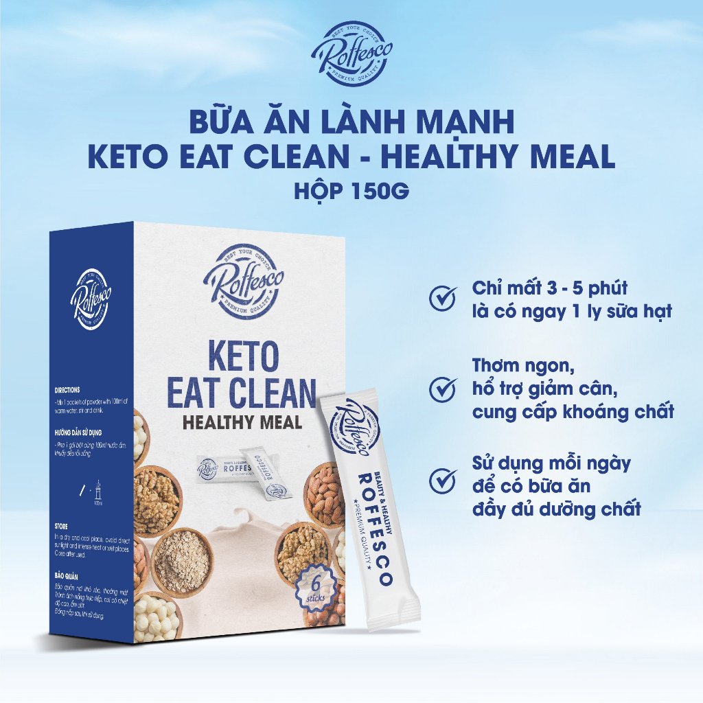 Bữa ăn lành mạnh, ăn kiêng, giảm cân dinh dưỡng không đường COMBO CAFE 6IN1 -  KETO EAT CLEAN - CAPPUCCINO truyền thống