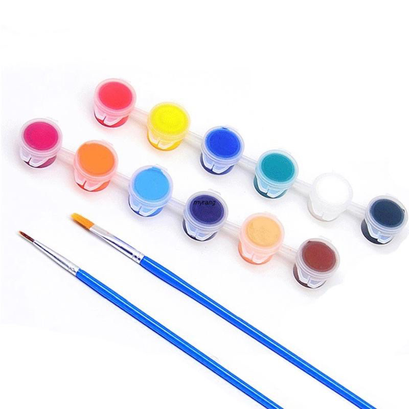 Màu Set 12 Màu Acrylic + 2 Cọ Tượng Đồ Chơi Bé Tô Màu Học Vẽ Tô Màu