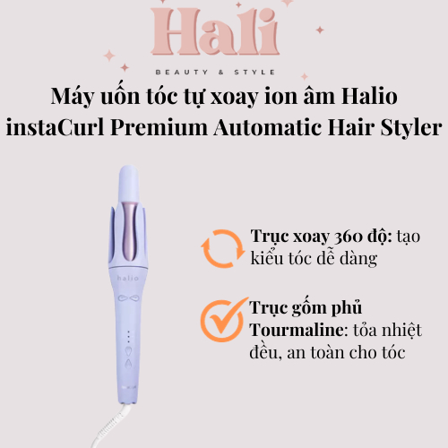 Máy uốn tóc tự xoay ion âm Halio instaCurl Premium Automatic Hair Styler tím