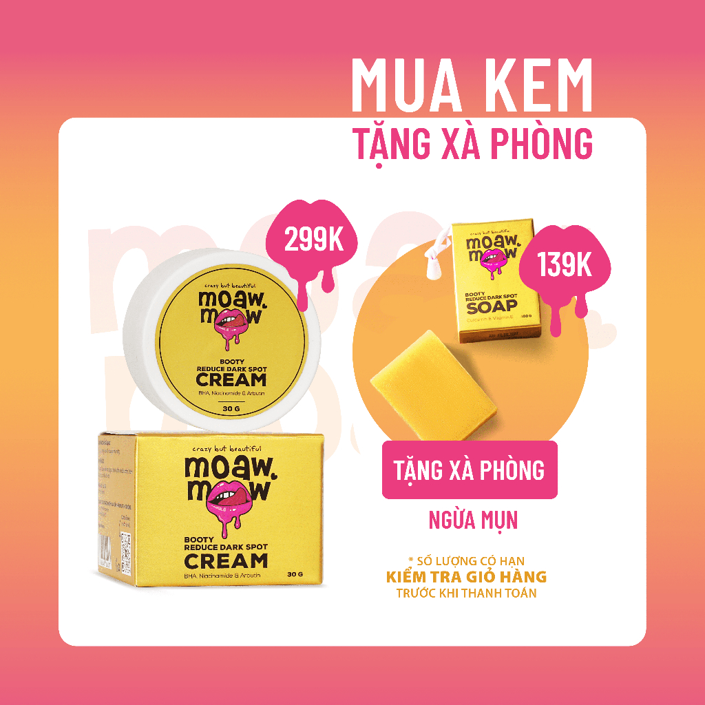 Kem trắng giảm thâm body mông, nách đầu gối MOAW MOAW với BHA, Niacinamide & Arbutin sáng mịn, đều màu 30g (hũ)