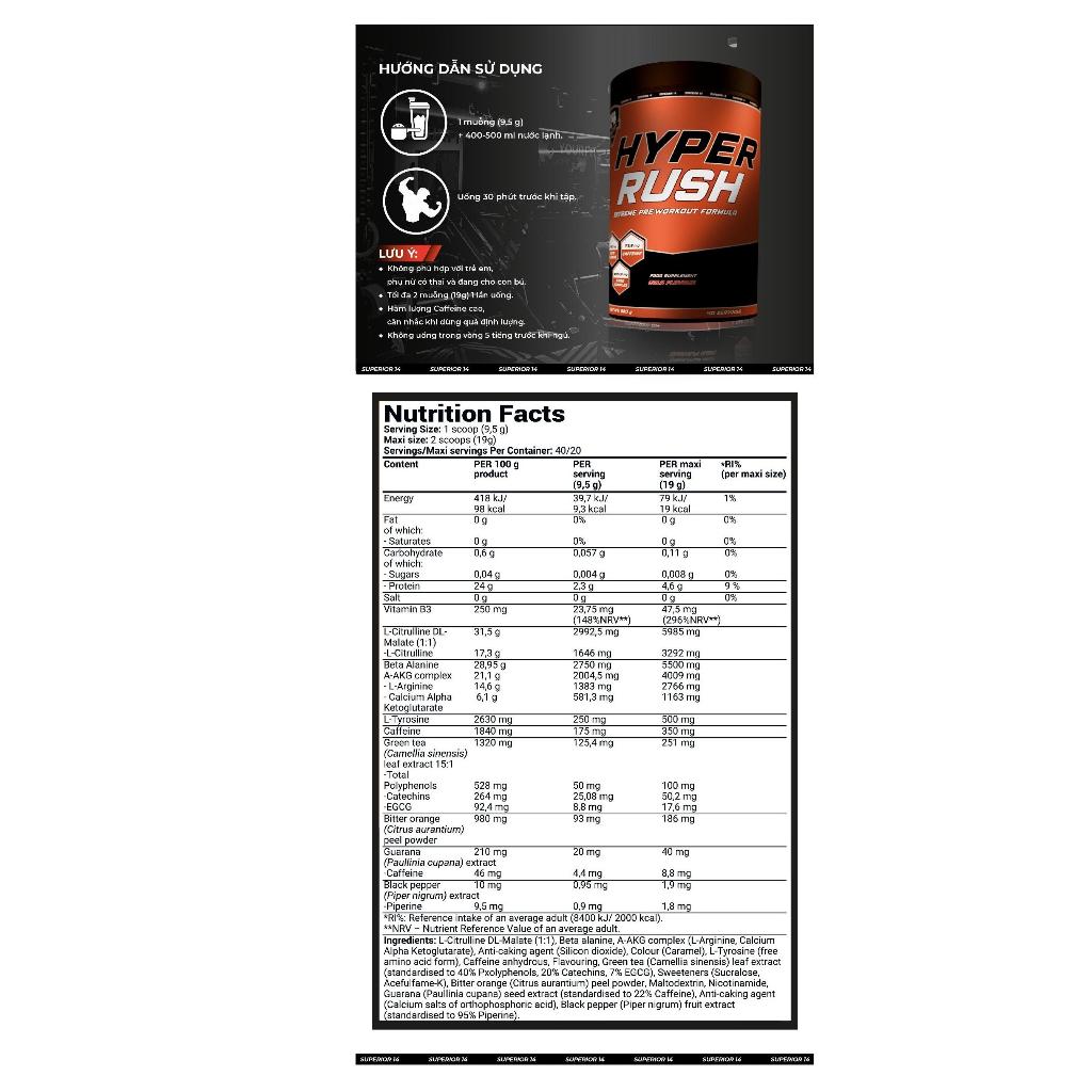Bột tăng sức mạnh Superior Hyper Rush 380g - 40 servings