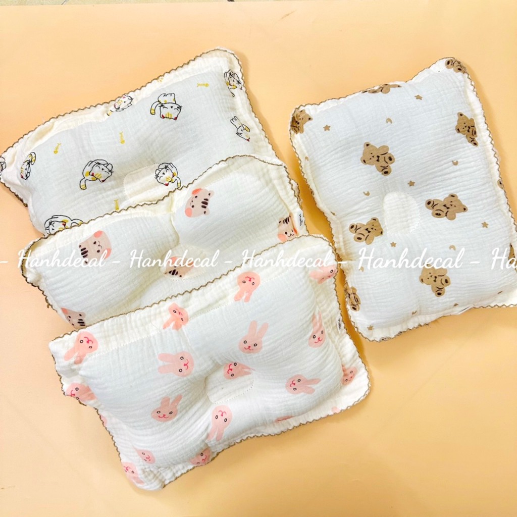 Gối xô Muslin Organic mềm mại có hõm chống bẹp đầu cho bé sơ sinh đến 3 tháng (mẫu mới)