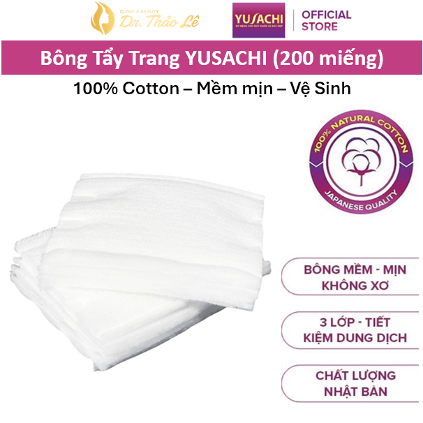 Bông Tẩy Trang 3 lớp Cao Cấp Nhật Bản Yusachi Suzuran 100% Cotton