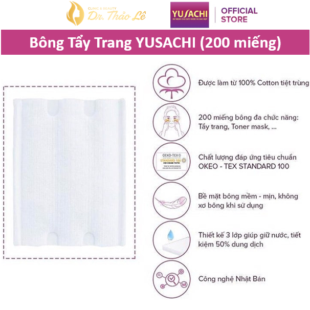 Bông Tẩy Trang 3 lớp Cao Cấp Nhật Bản Yusachi Suzuran 100% Cotton