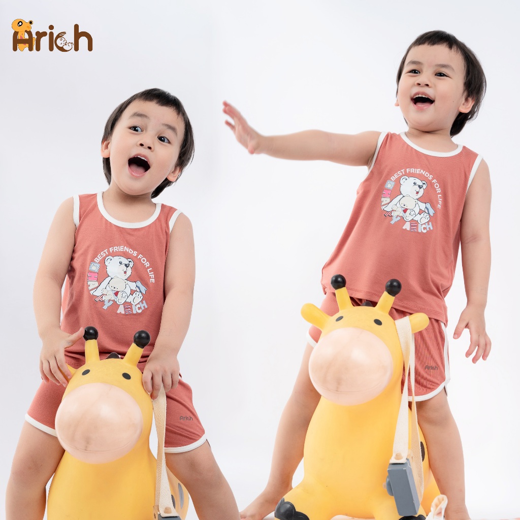 Bộ quần áo ba lỗ vải sợi tre in hình size  từ 9m-5tuổi