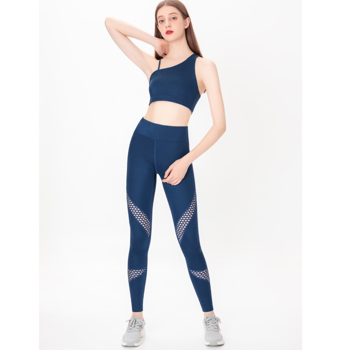 Đồ tập Molly - Set tập Yoga Gym, Áo bra trễ vai quần leggings phối lưới đối xứng