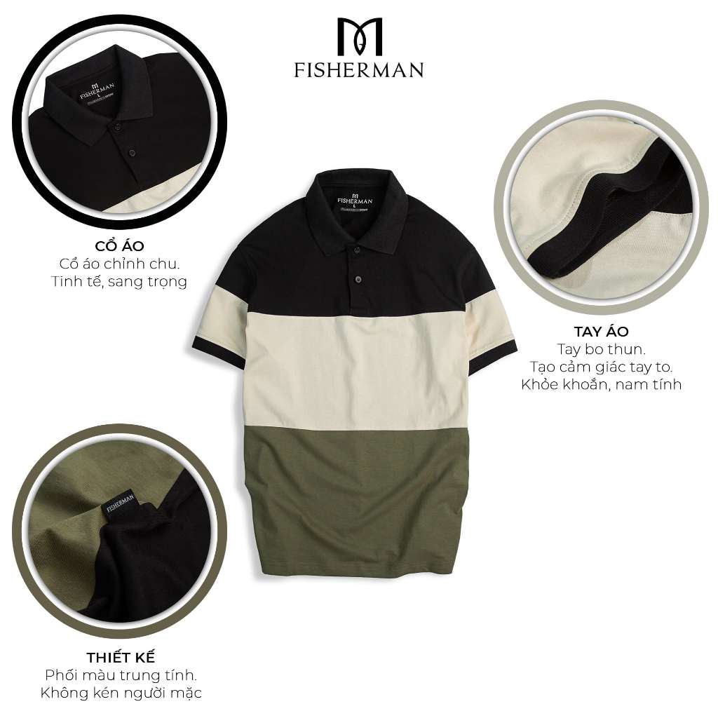 Áo polo nam local brand chất liệu COTTON SINGLE giữ form tốt phối 3 khoang màu trẻ trung năng động FM-02  Fisherman