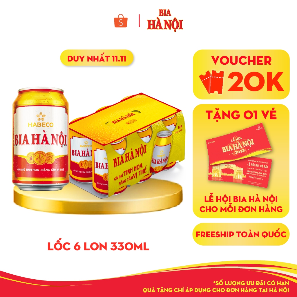 HỎA TỐC HÀ NỘI - Lốc 6 lon Bia Hà Nội - HABECO (330ml/ lon)