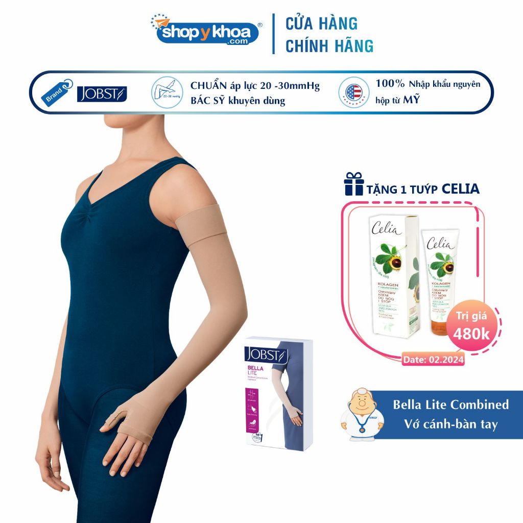 Vớ Cánh - Bàn Tay Phù Bạch Huyết JOBST Bella Lite, Áp Lực Chuẩn 20-30mmHg, Màu Da