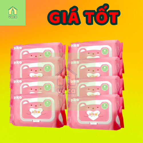 (TẶNG THÊM 1 GÓI 20 TỜ) Combo 8 gói khăn ướt Aiko không mùi 100 tờ
