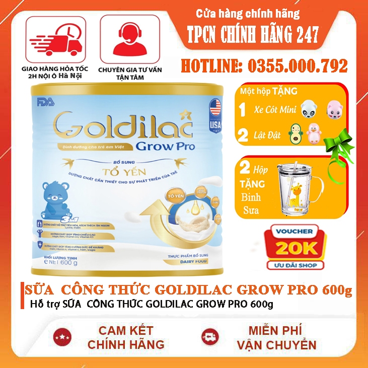 SỮA  CÔNG THỨC GOLDILAC GROW PRO 600g - Sữa tăng cân, chiều cao, hỗ trợ tiêu hóa