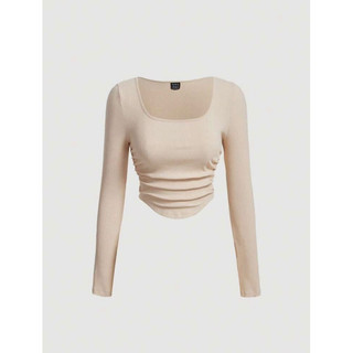 Áo thun gân dài tay croptop cổ vuông ôm eo tôn dáng A1