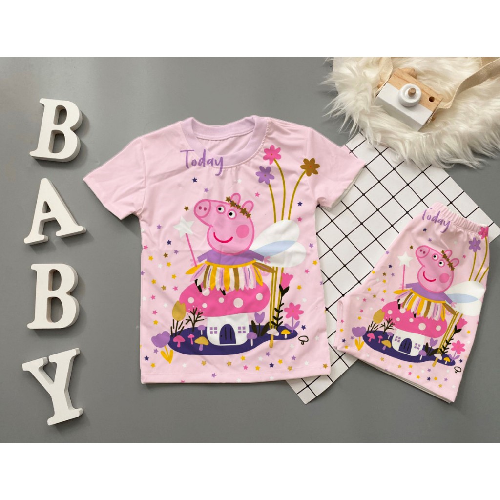 Bộ heo peppa  bé gái chất thun lạnh thái mềm mại in 3d 10-60kg SUSHI KIDS
