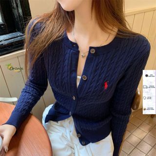 Áo Khoác Len Kiểu Tay Dài Cổ V Phối Thêu Ngựa Siêu Xinh Phong Cách Nhẹ Nhàng Hàng Qccc Phù Hợp Mọi Lứa Tuổi Orange