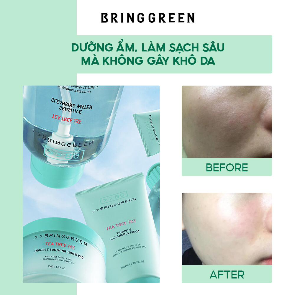 Nước Tẩy Trang Làm Dịu Da Chiết Xuất Từ Trà Xanh Bring Green Tea Tree Cica Sensitive Cleansing Water 500ml