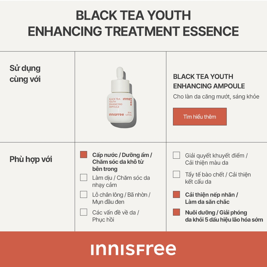 Nước dưỡng ngăn ngừa lão hóa từ trà đen innisfree Black tea Youth Enhancing Treatment Essence 75 mL