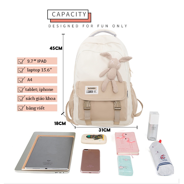 Balo ulzzang học sinh sinh viên đi học thiết kế nhiều màu cá tính unisex nam nữ kèm gấu đẹp 9135
