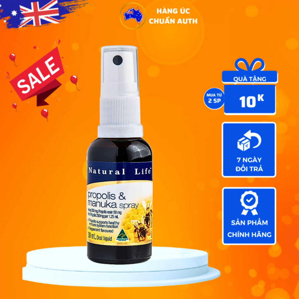Xịt họng keo ong Natural Life Propolis & Manuka Honey Throat Spray 30ml của Úc