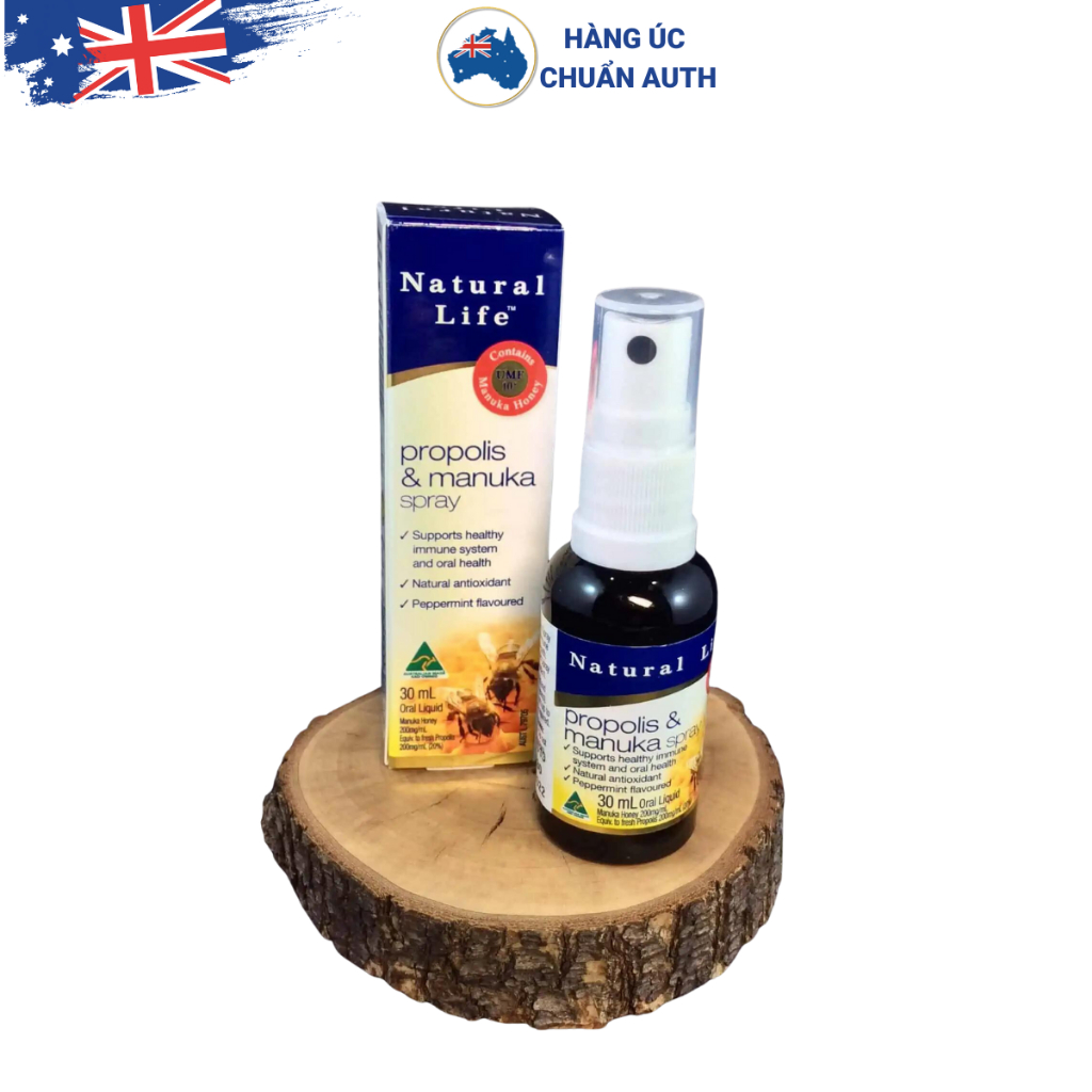 Xịt họng keo ong Natural Life Propolis & Manuka Honey Throat Spray 30ml của Úc