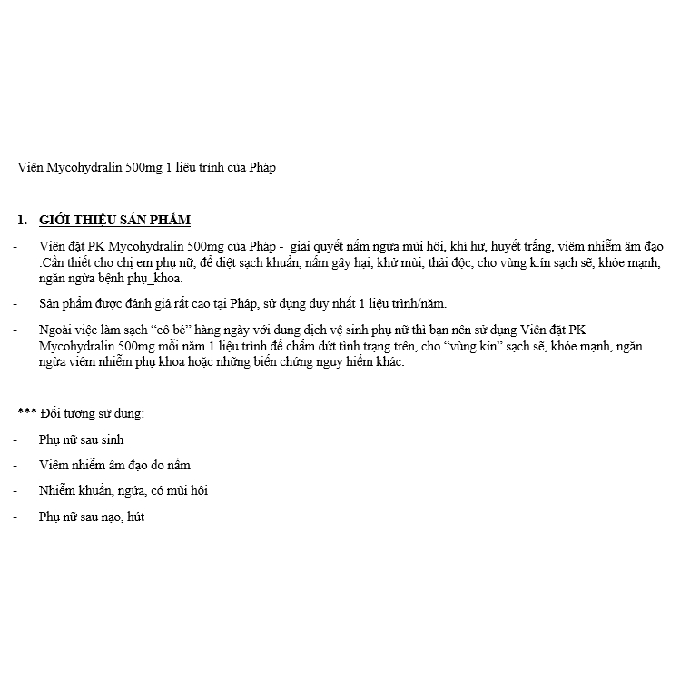 Viên Mycohydralin 500mg 1 liệu trình của Pháp