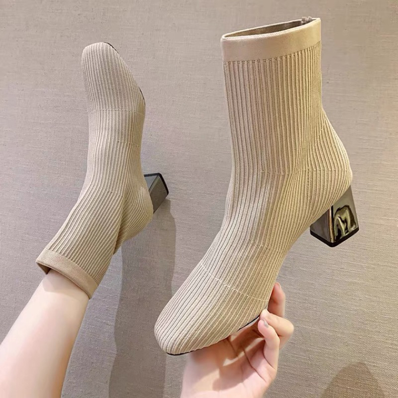 (TIỆM BÉ SURI) Bốt len cổ cao gót gương 7cm, giày boot nữ