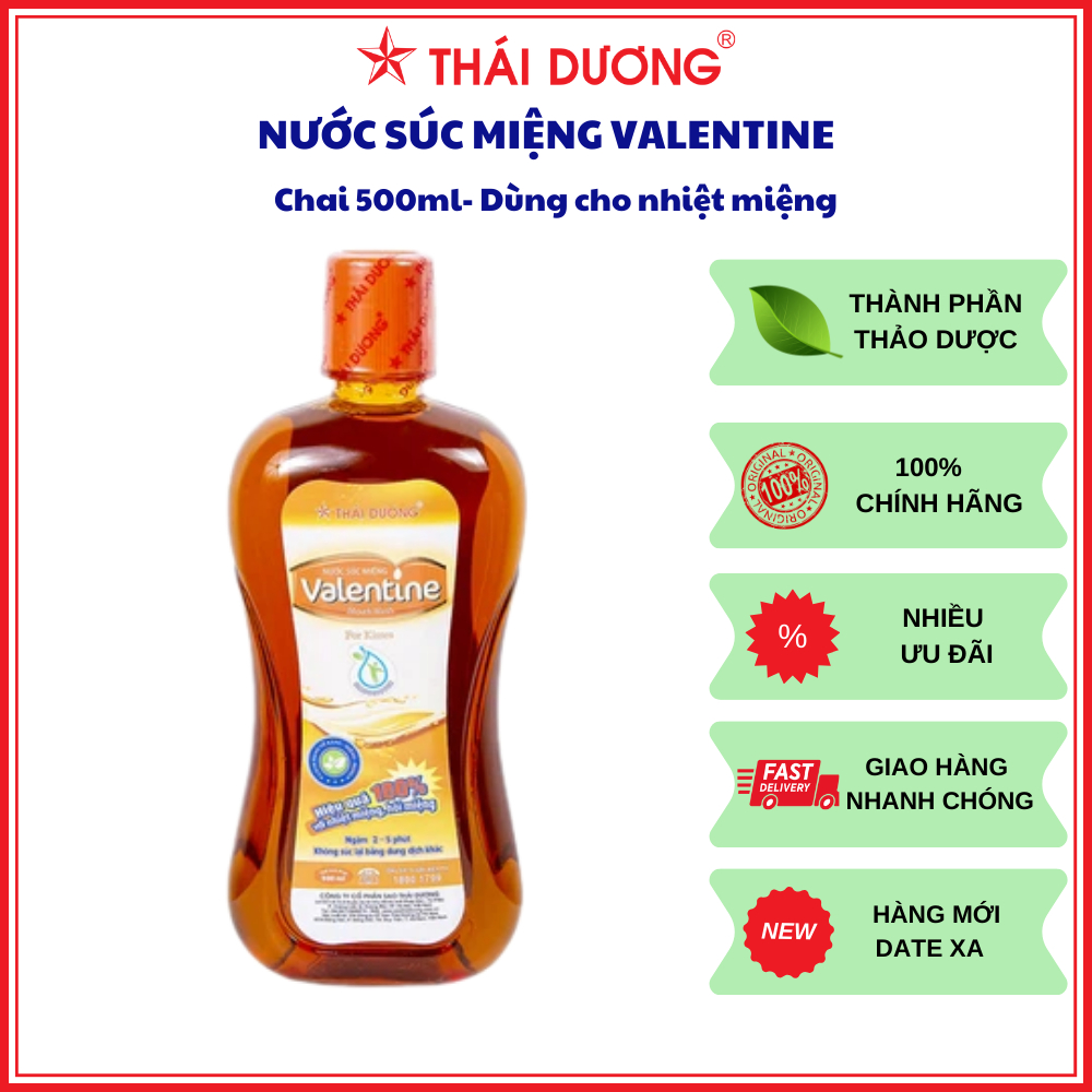 Nước súc miệng Valentine Thái Dương hết Nhiệt miệng, Hôi miệng chai 500ml