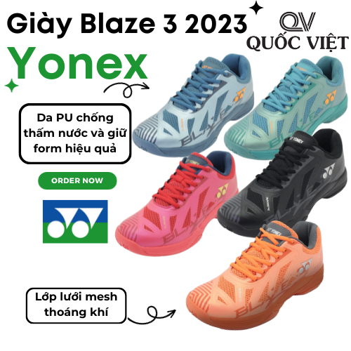 Giày Cầu Lông Yonex Blaze 3 chính hãng Quốc Việt Badminton da PU chống thấm nước và giữ form hiệu quả
