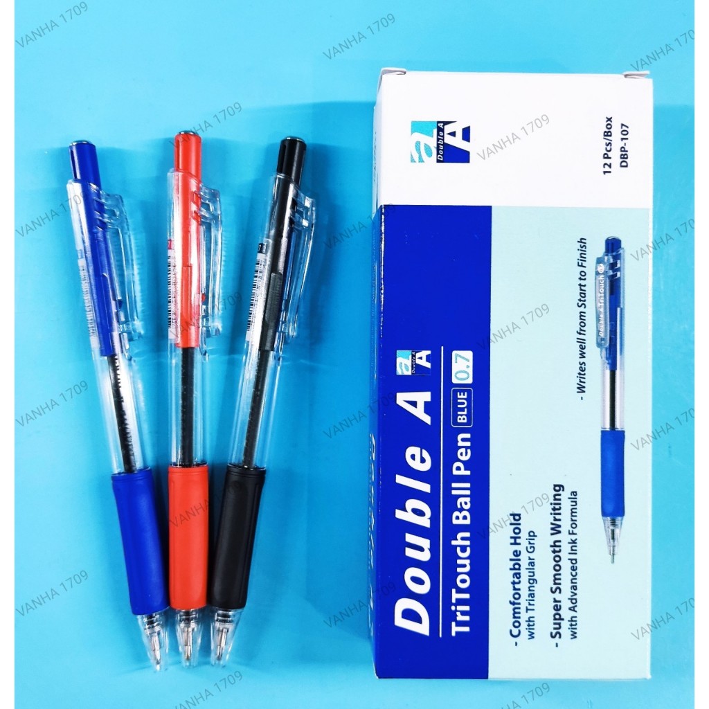 DOUBLE A Ball pen DBP-107 TriTouch Bút Bi Nước Mực Xanh, Đen và Đỏ  0.7mm.