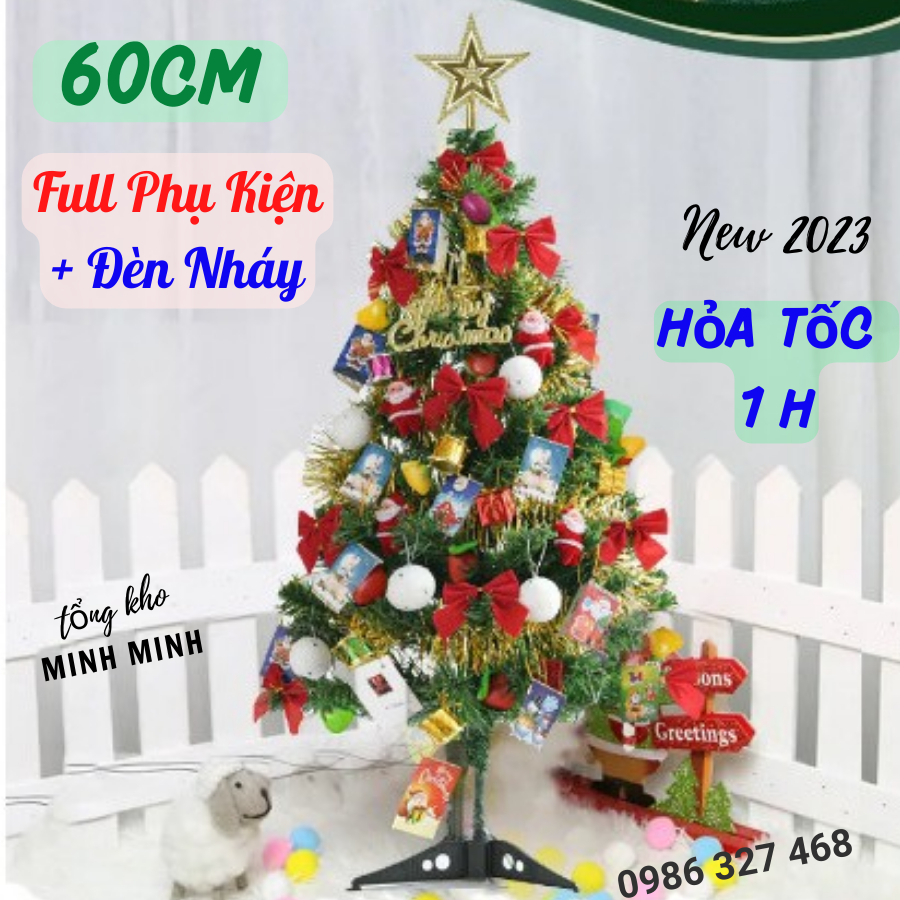 Cây thông noel CAO CẤP 2023  để bàn 60cm, 90cm mini trang trí giáng sinh full phụ kiện SIÊU RẺ SIÊU ĐẸP