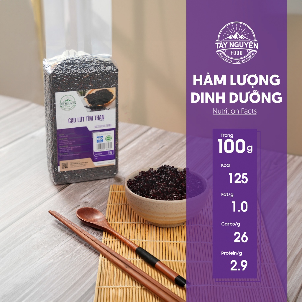 Gạo lứt tím than Sóc Trăng eatclean Tây Nguyên Food - Việt Nam 1kg