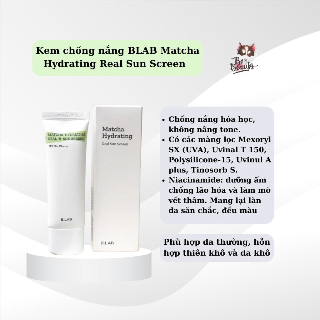 Kem Chống Nắng BLAB Matcha Hydrating Real Sun Screen SPF50+ PA++++  50ml