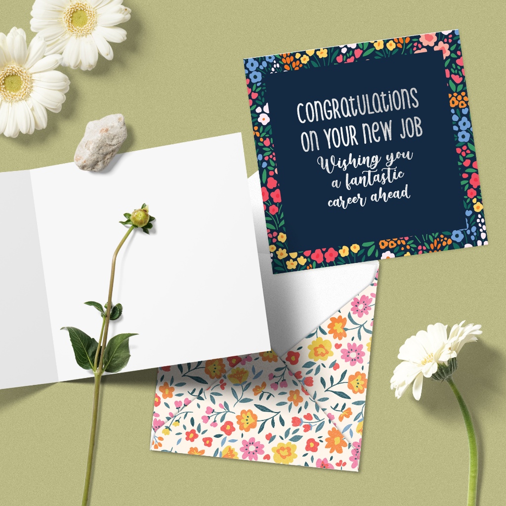 Thiệp chúc mừng tốt nghiệp, nhà mới, việc mới, chúc may mắn SDstationery New Beginnings họa tiết hoa, chữ ép kim 12x12