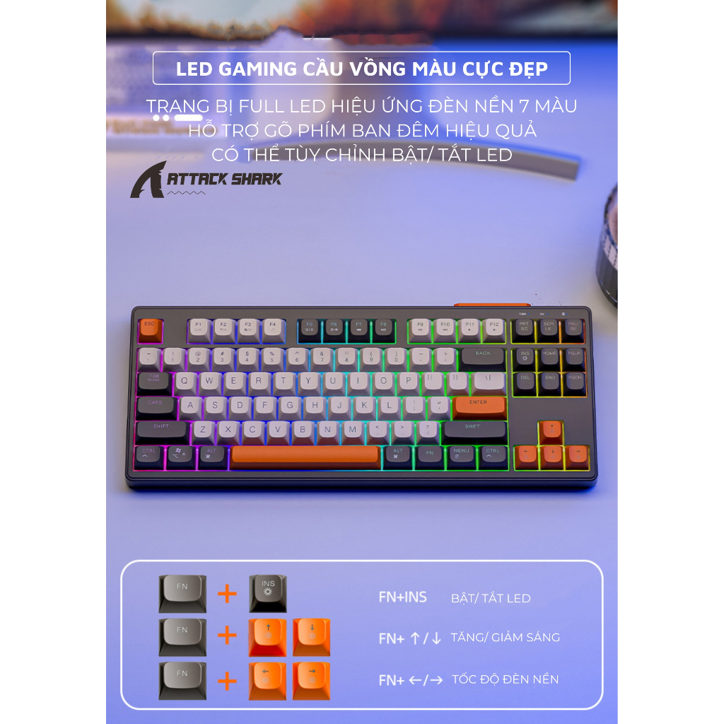 Bàn Phím Bluetooth Không Dây 3 Mode ATTACK SHARK M87 Layout 87 Phím, Gõ Êm Tắt Tiếng, Pin Sạc
