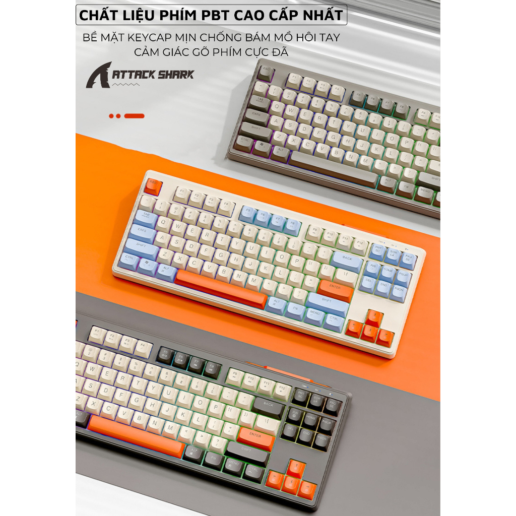 Bàn Phím Bluetooth Không Dây 3 Mode ATTACK SHARK M87 Layout 87 Phím, Gõ Êm Tắt Tiếng, Pin Sạc